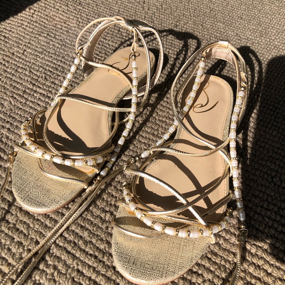 Sam Edelman Gold Beaded Lace-Up Sandals